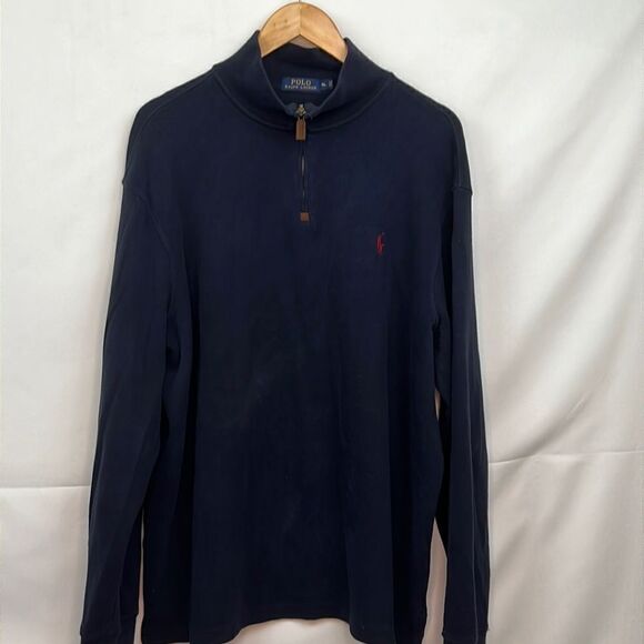 Polo Ralph Lauren Navy Blue Quarter Zip Men’s long sleeve sweatshirt size XL EUC - Picture 1 of 15